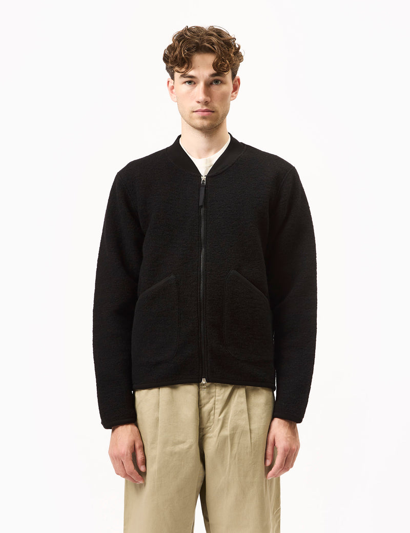 Universal Works Zip Bomber (Wool Fleece) - Black