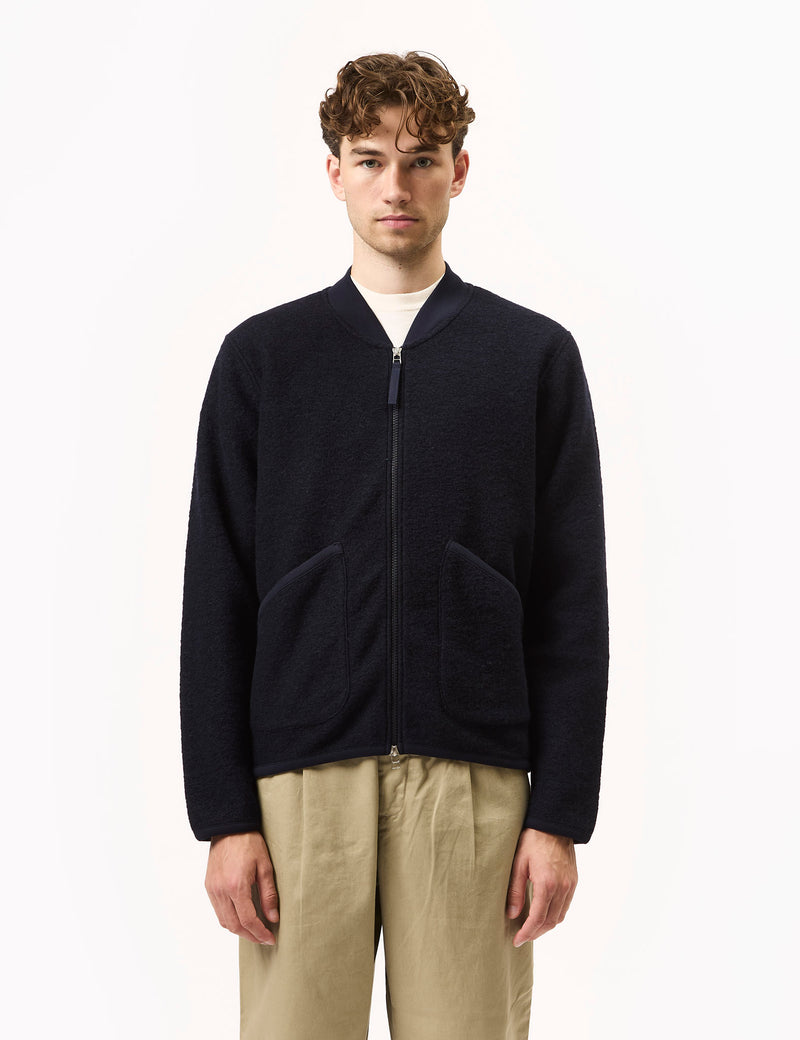 Universal Works Zip Bomber (Wool Fleece) - Navy Blue