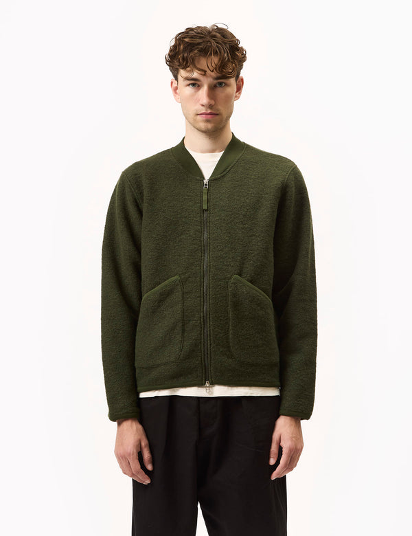 Universal Works Zip Bomber (Wool Fleece) - Olive Green