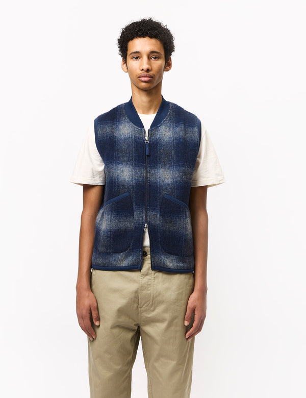 Universal Works Zip Waistcoat (Fresco Fleece) - Navy/Grey