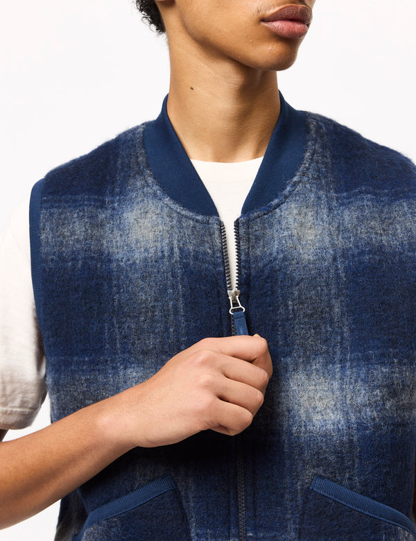 Universal Works Zip Waistcoat (Fresco Fleece) - Navy/Grey