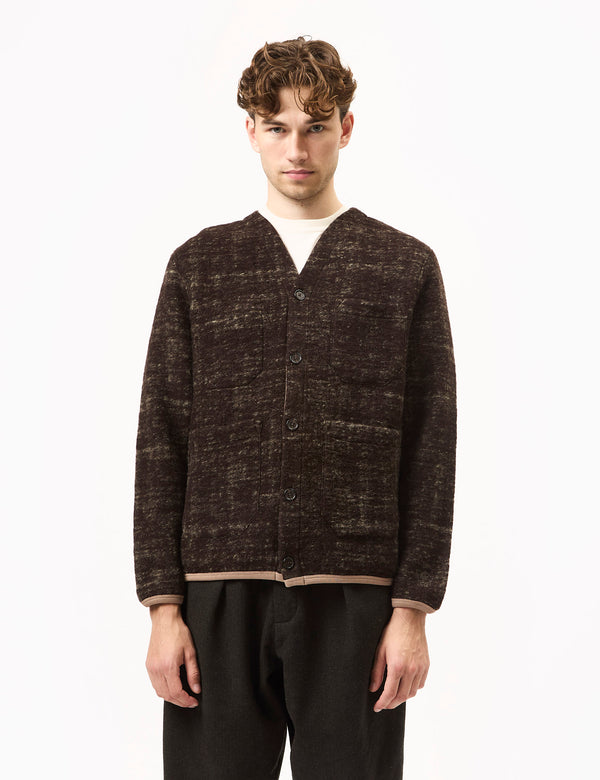 Universal Works Cardigan (Marble Fleece) - Brown