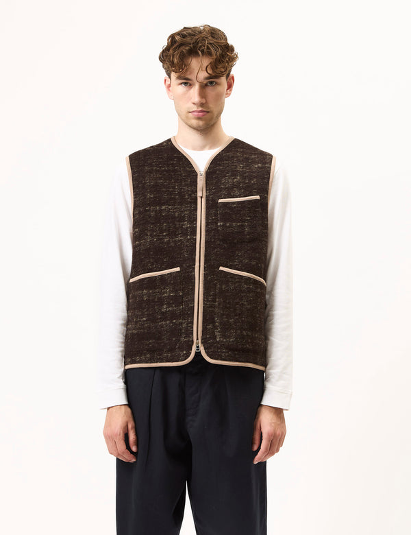 Universal Works Zip Gilet (Marble Fleece) - Brown