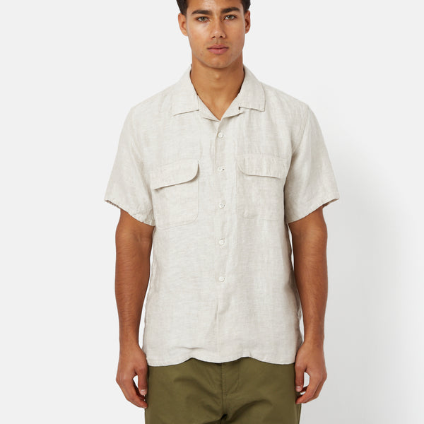 Beams Plus Open Collar Short Sleeve Shirt (Linen) - Natural I Article.