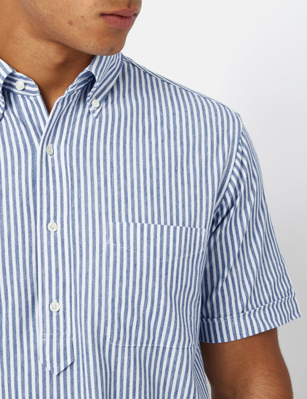 Beams Plus B.D Pullover Short Sleeve Shirt (Candy Stripe) - Blue