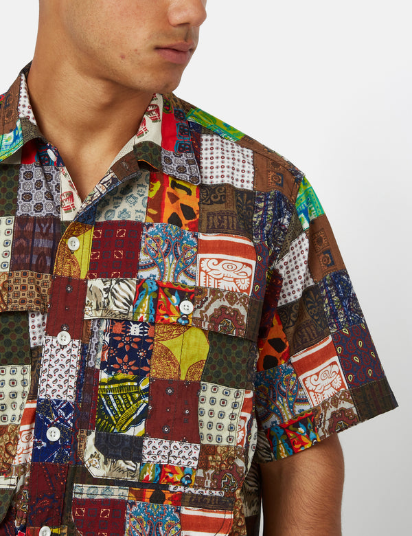 Beams Plus Adventure Shirt II (Dobby Patchwork Print) - Blue