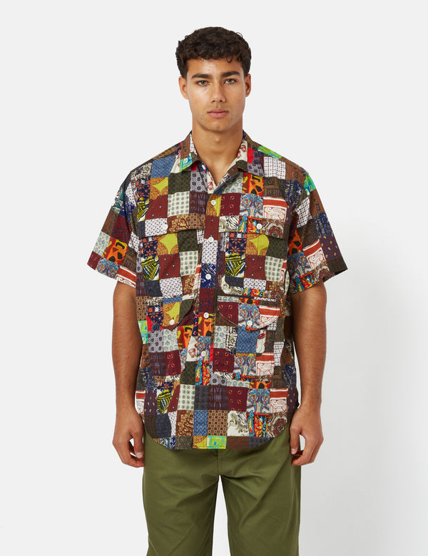 Beams Plus Adventure Shirt II (Dobby Patchwork Print) - Blue