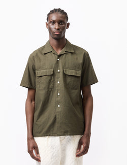 Beams Plus Open Collar Panama Shirt (Cotton/Linen) - Olive Green