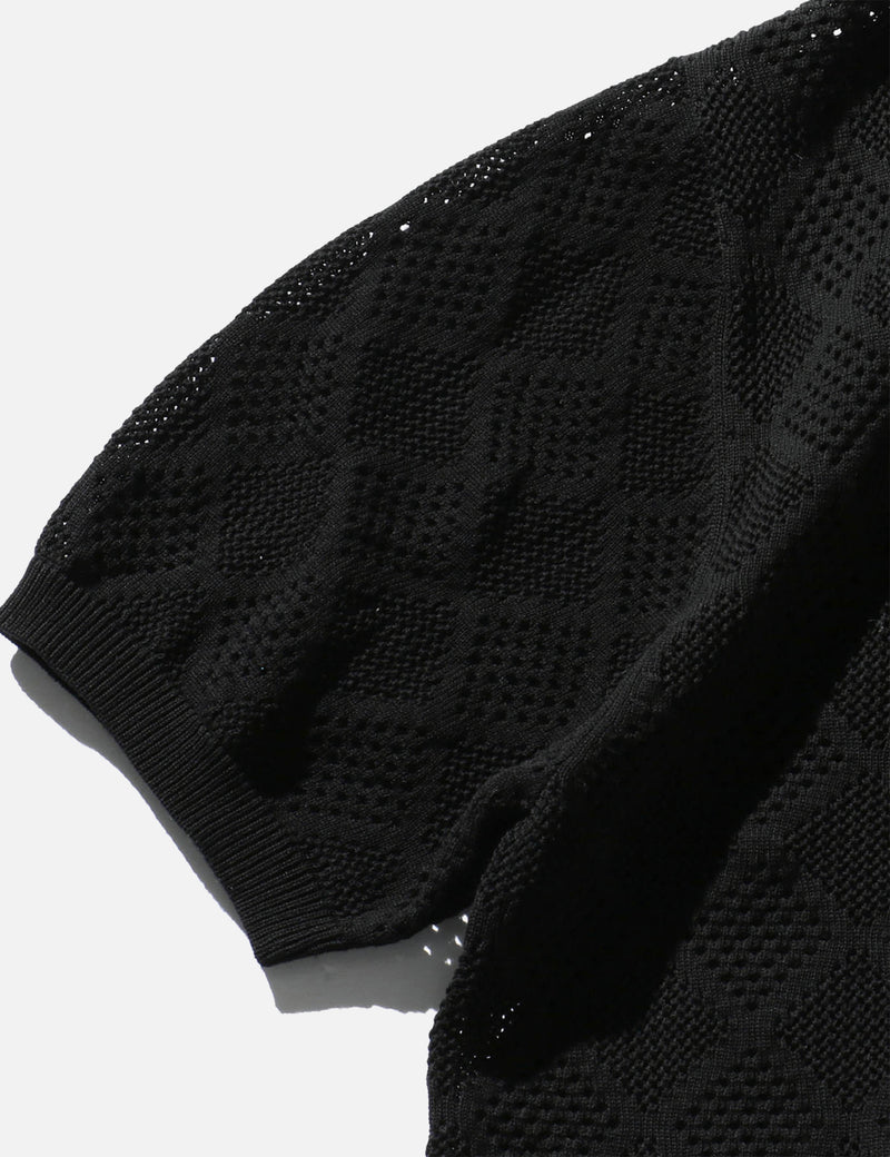 Beams Plus Zip Mesh Knit Polo Shirt - Black