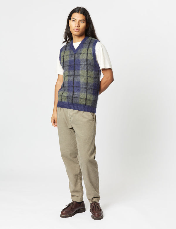 Beams Plus Check Vest (Mohair) - Navy Blue