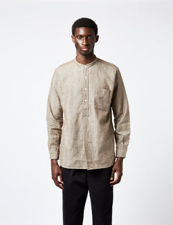 Beams Plus Band Collar Pullover Shirt - Brown