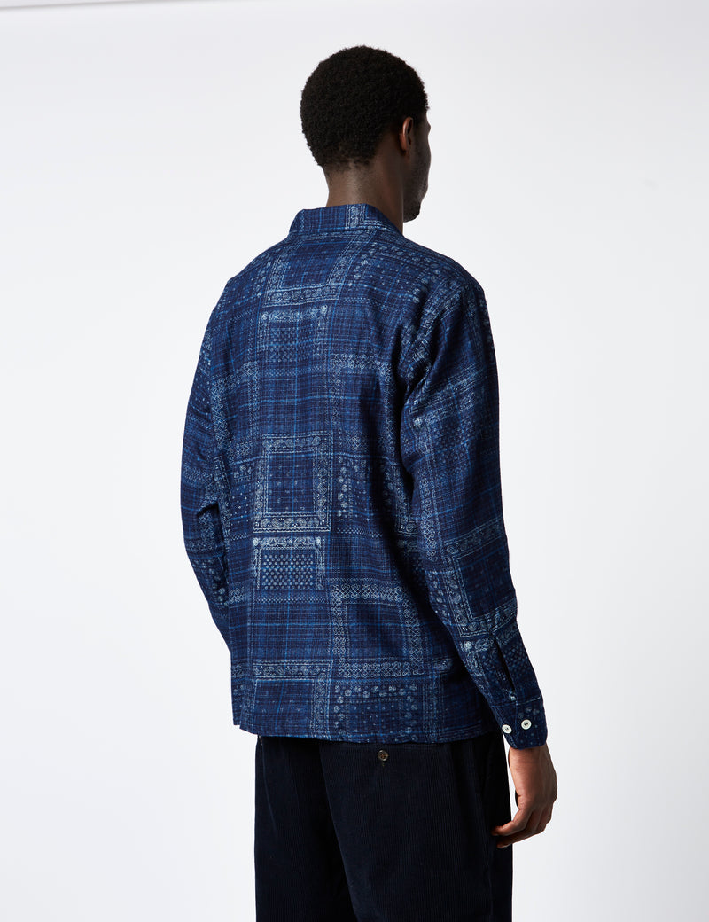 Beams Plus MIL Open Collar Shirt - Indigo Blue I Article.