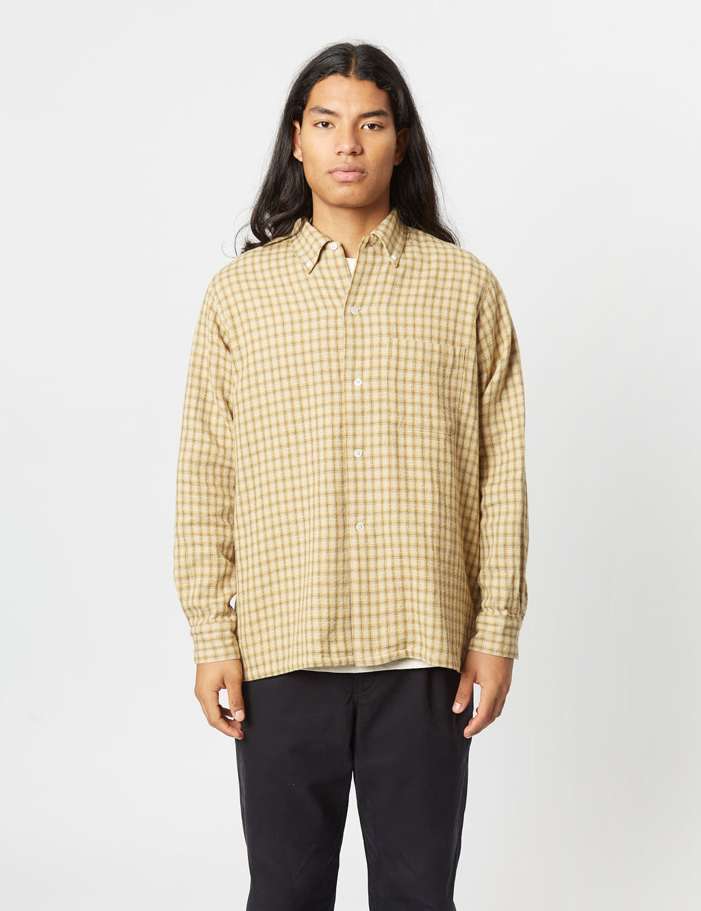 Beams Plus Open B.D. Shirt (Panama Check) - Beige