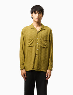 Beams Plus Open Collar Shirt (Jacquard) - Olive Green