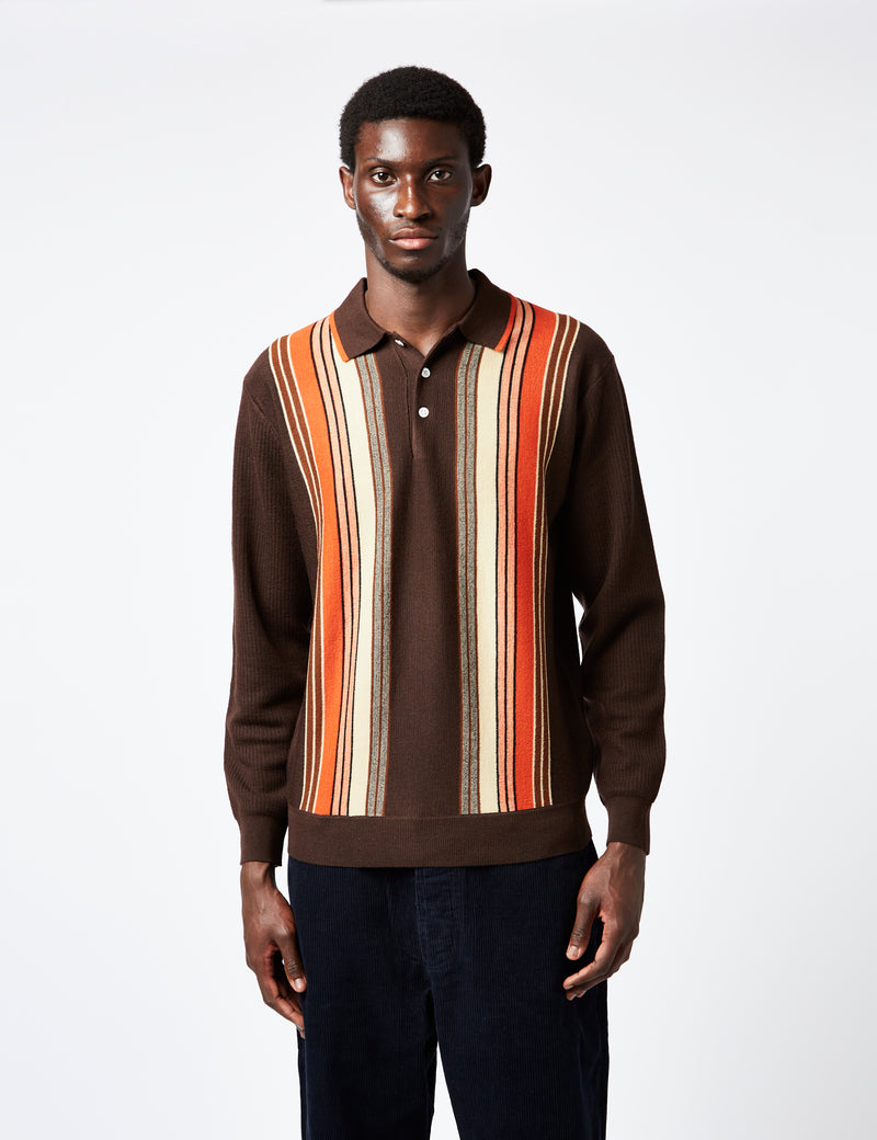 Beams Plus Knit Polo (Stripe) - Dark Brown I Article.