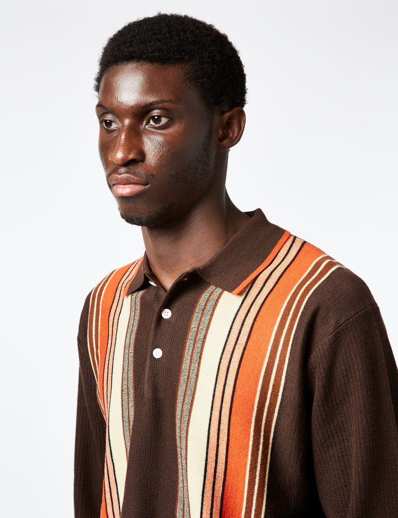 Beams Plus Knit Polo (Stripe) - Dark Brown I Article.