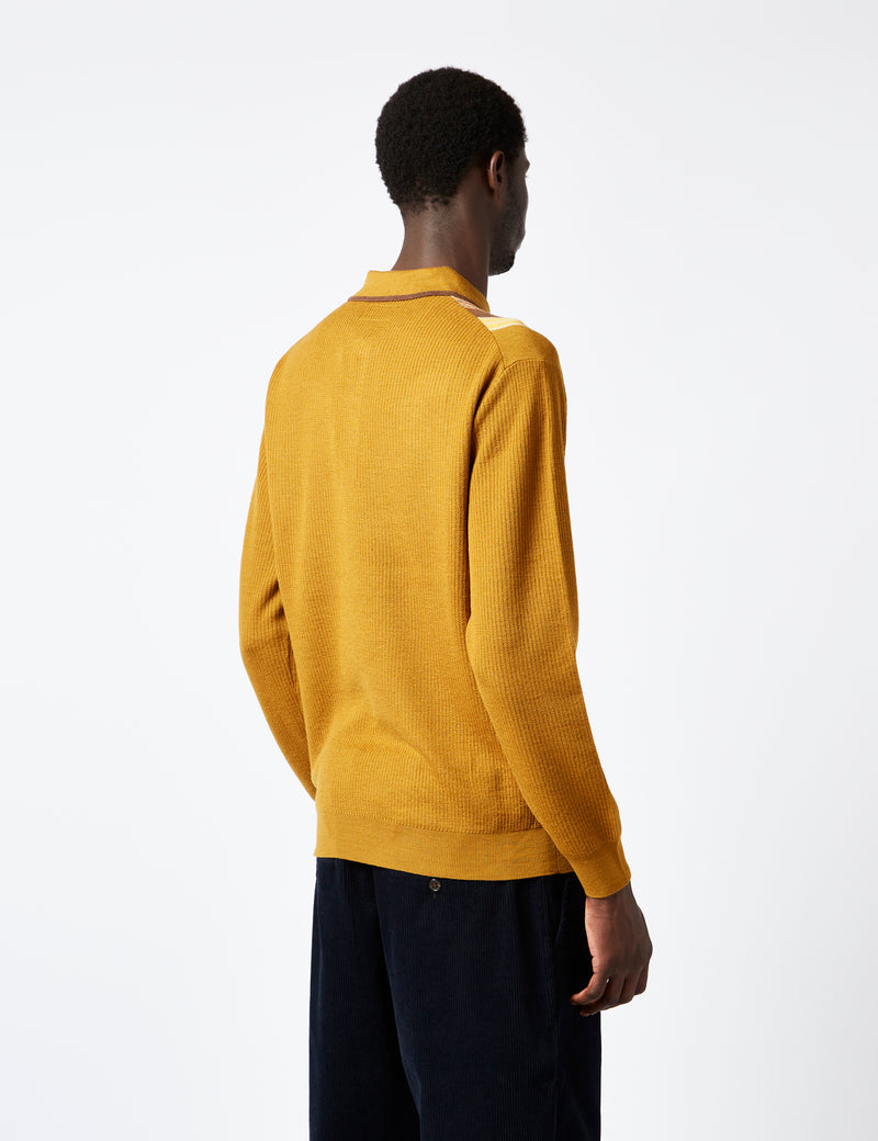 Beams Plus Knit Polo (Stripe) - Mustard Yellow