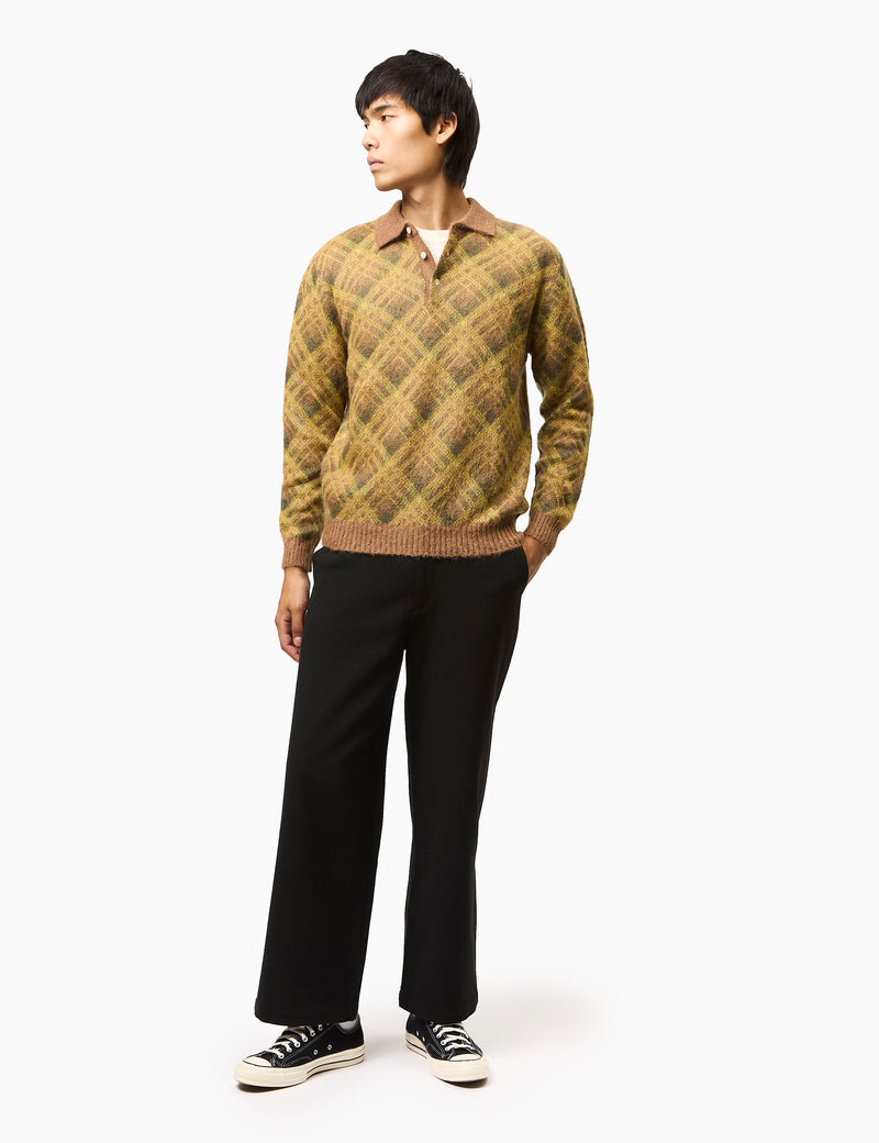 Beams Plus Argyle Shaggy Knit Polo - Brown