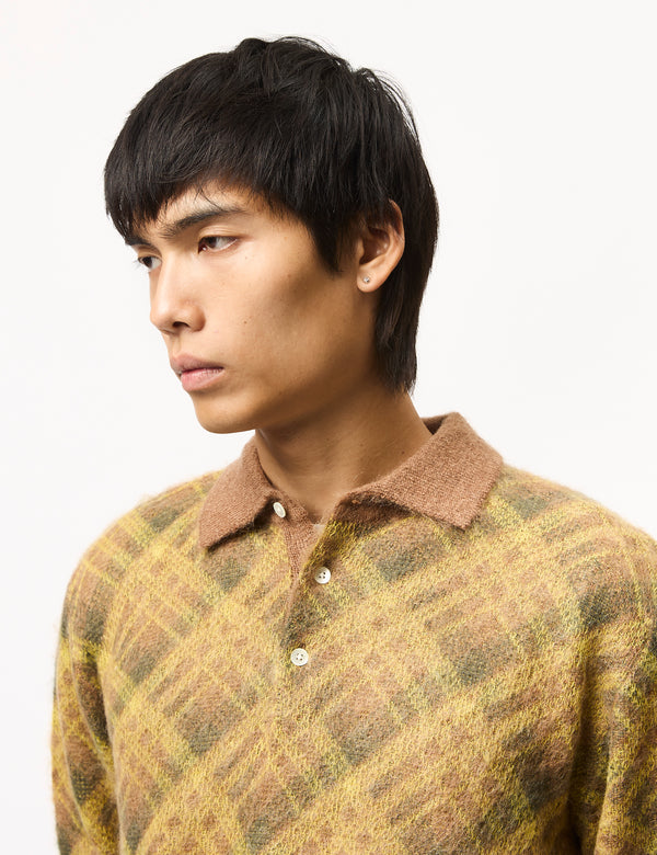 Beams Plus Argyle Shaggy Knit Polo - Brown