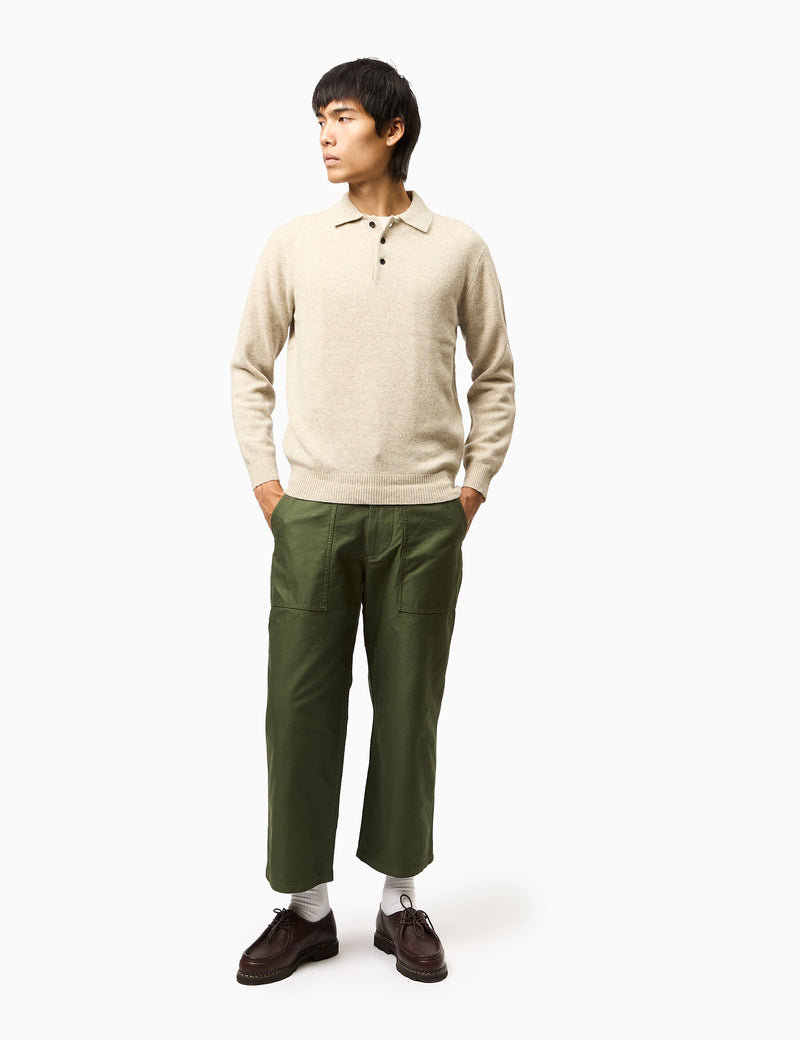 Beams Plus Long Sleeve Knitted Polo (9 Gauge) - Beige