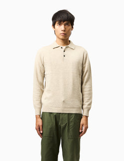 Beams Plus Long Sleeve Knitted Polo (9 Gauge) - Beige