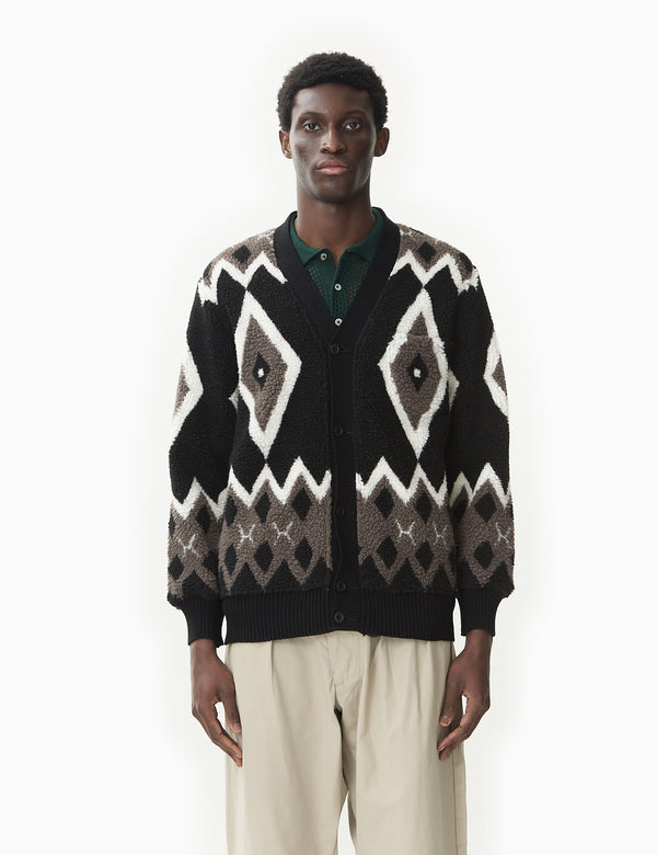 Beams Plus Boa Cardigan (Jacquard) - Black/Grey