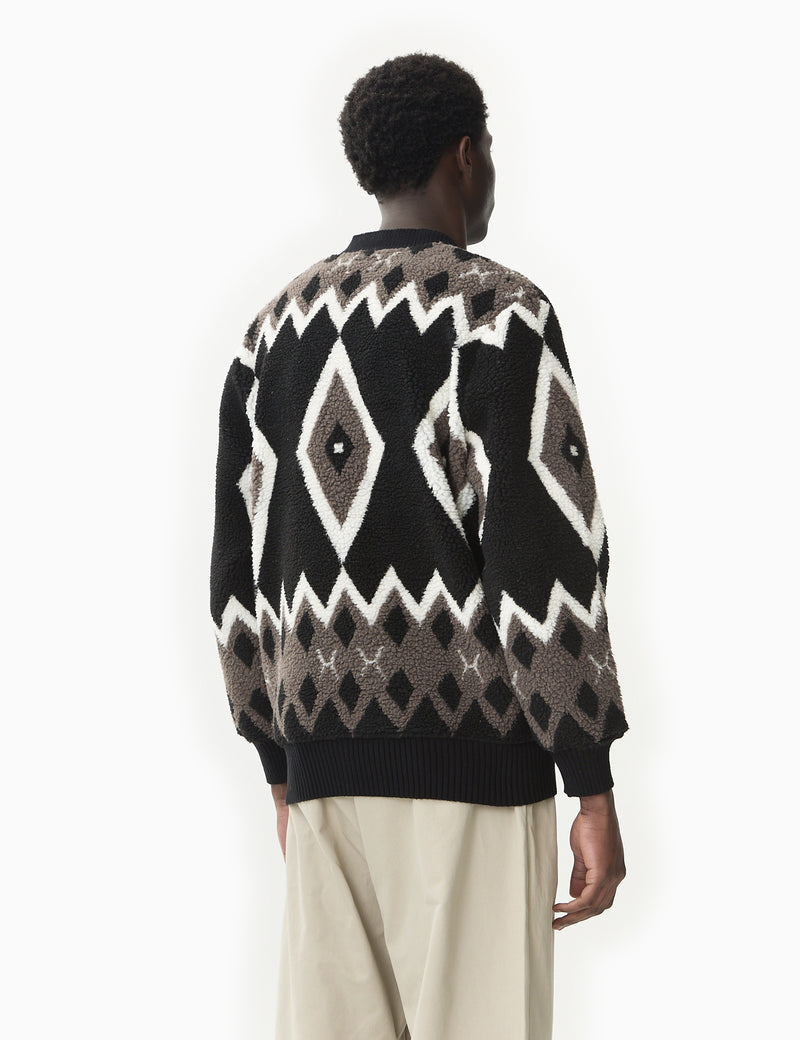 Beams Plus Boa Cardigan (Jacquard) - Black/Grey