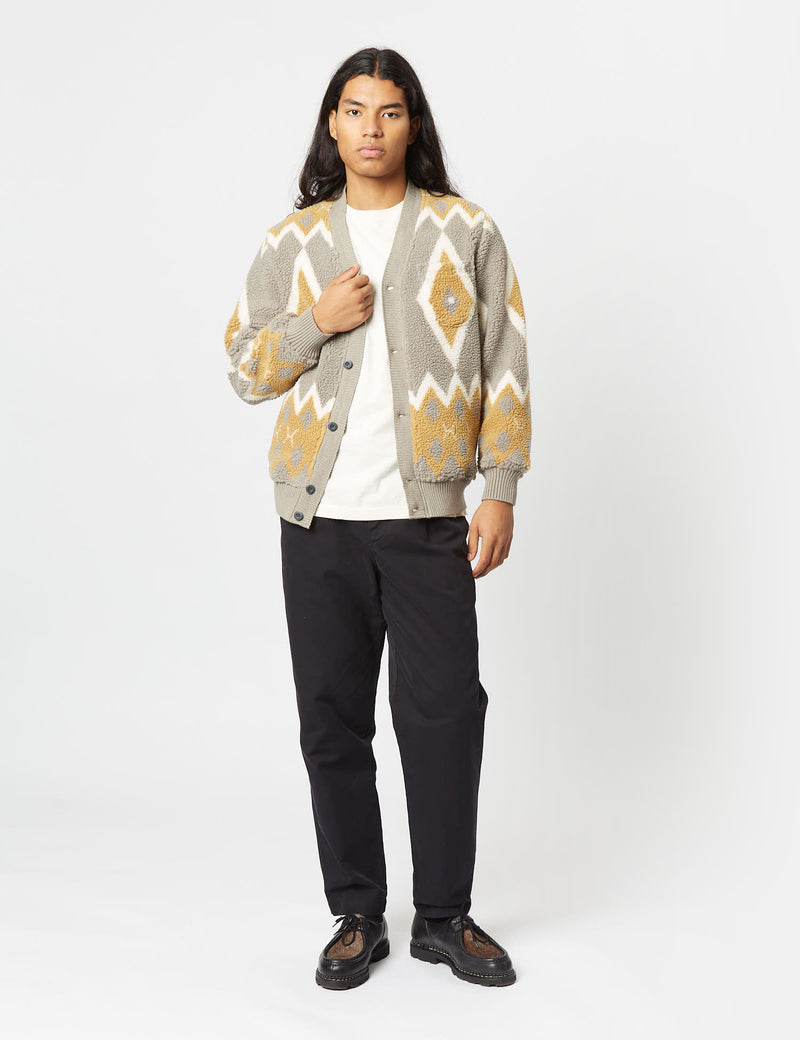 Beams Plus Boa Cardigan - Light Grey/Mustard | Article.