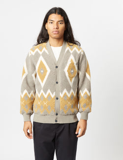 Beams Plus Boa Cardigan - Light Grey/Mustard