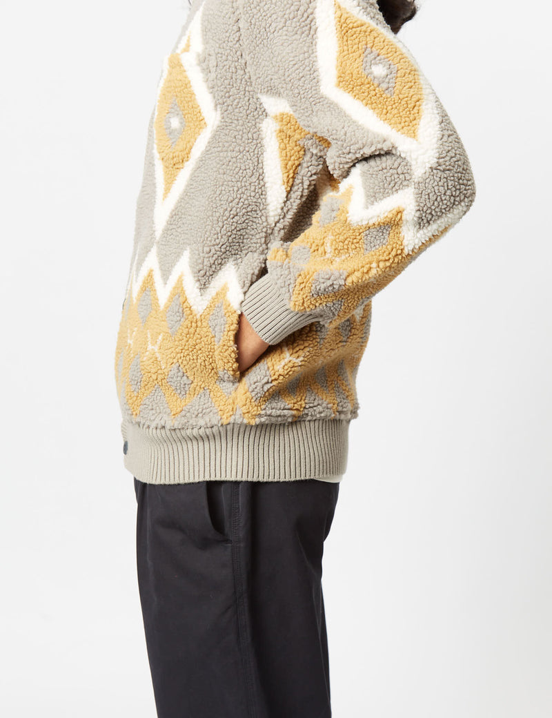 Beams Plus Boa Cardigan - Light Grey/Mustard