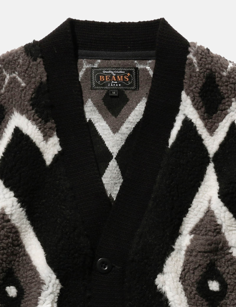 Beams Plus Boa Cardigan (Jacquard) - Black/Grey