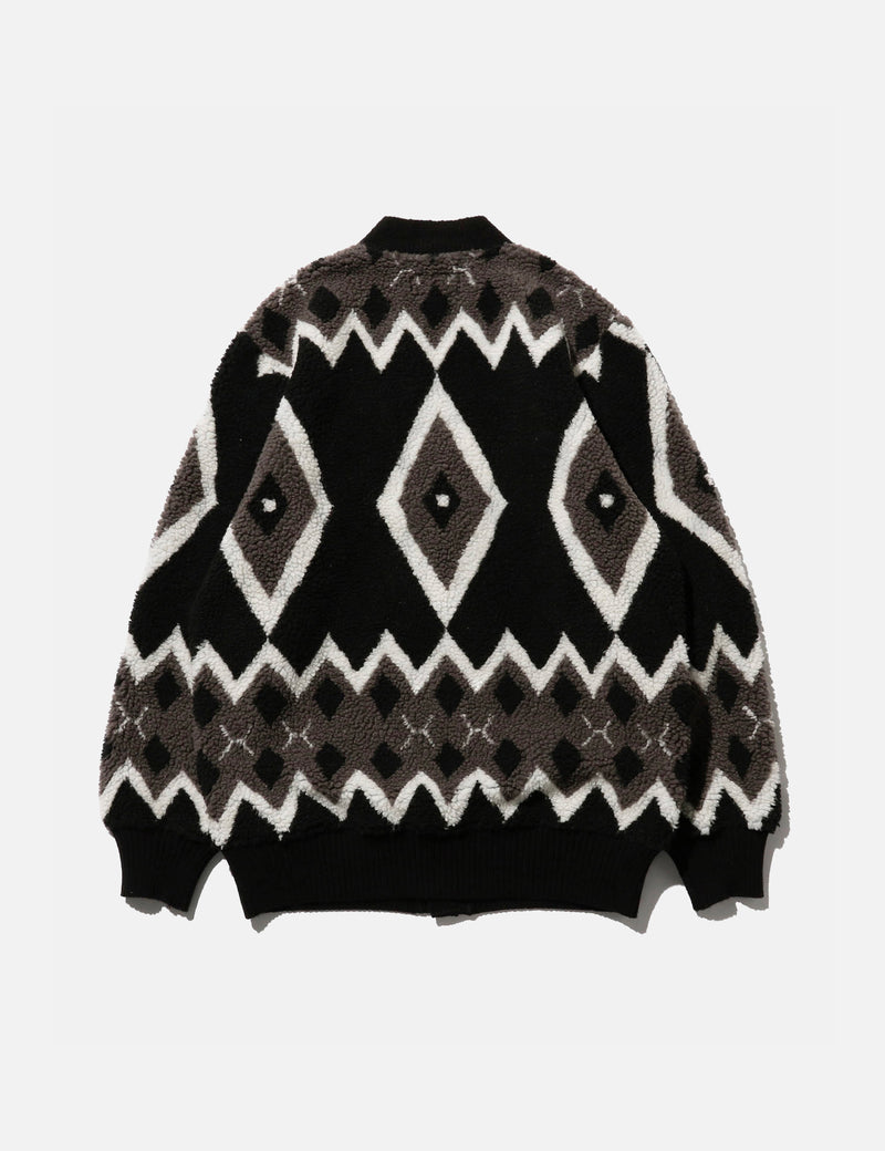 Beams Plus Boa Cardigan (Jacquard) - Black/Grey