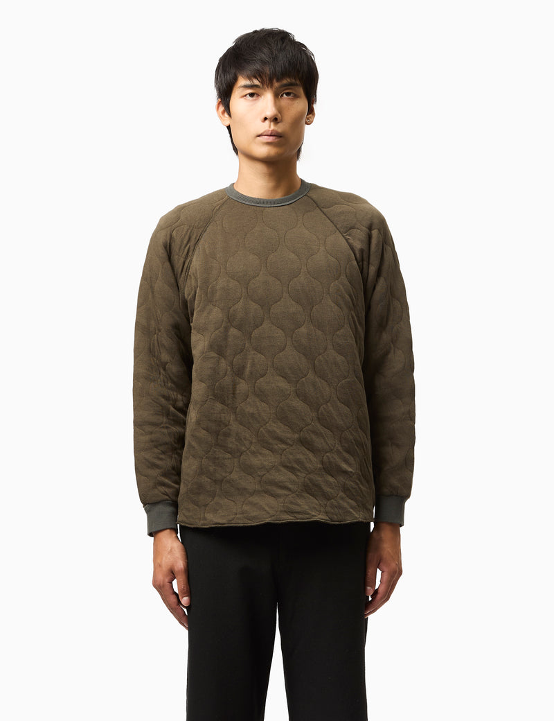 Beams Plus Mil Quilt Crew Sweatshirt - Olive Green