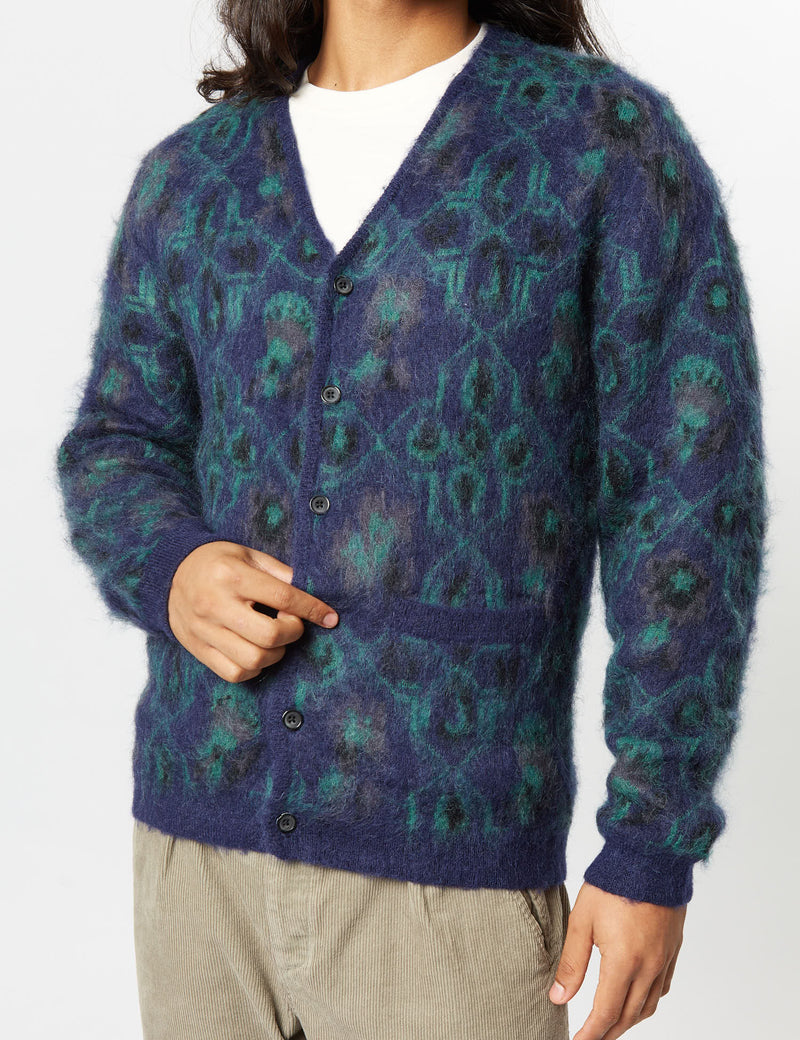 Beams Plus Botanical Cardigan - Navy Blue