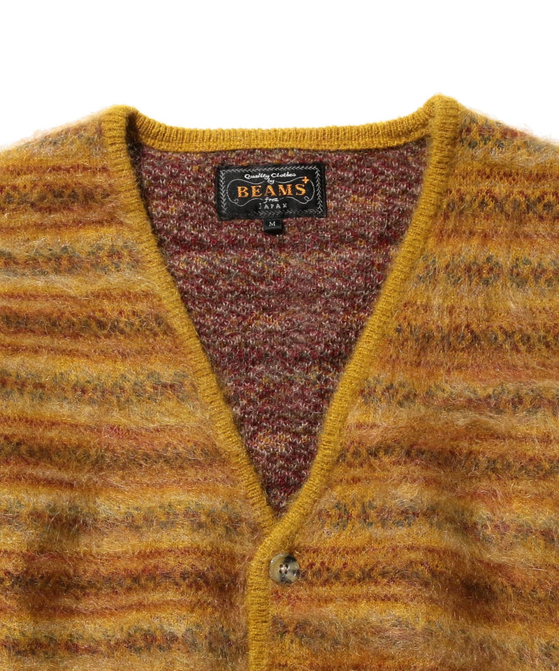 Beams Plus Double Jacquard Cardigan - Mustard