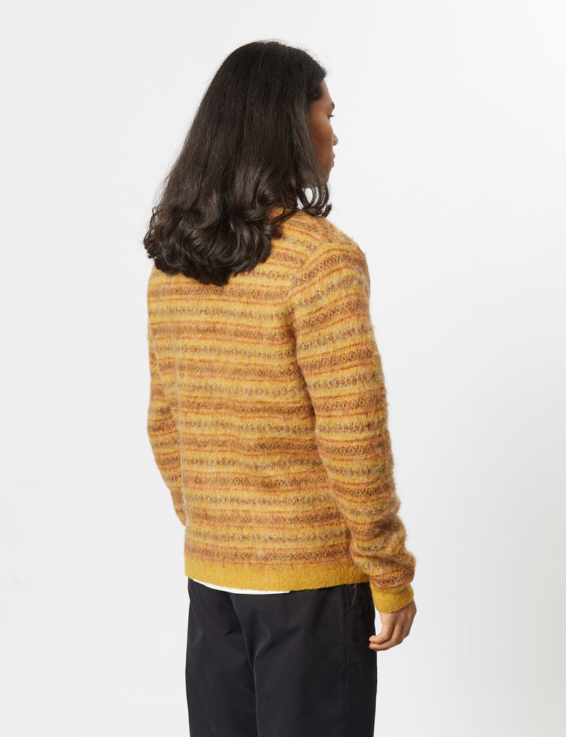 Beams Plus Double Jacquard Cardigan - Mustard