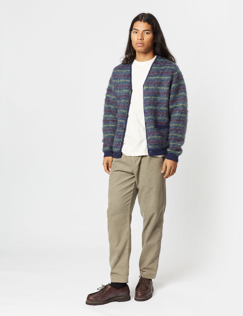 Beams Plus Double Jacquard Cardigan - Navy Blue