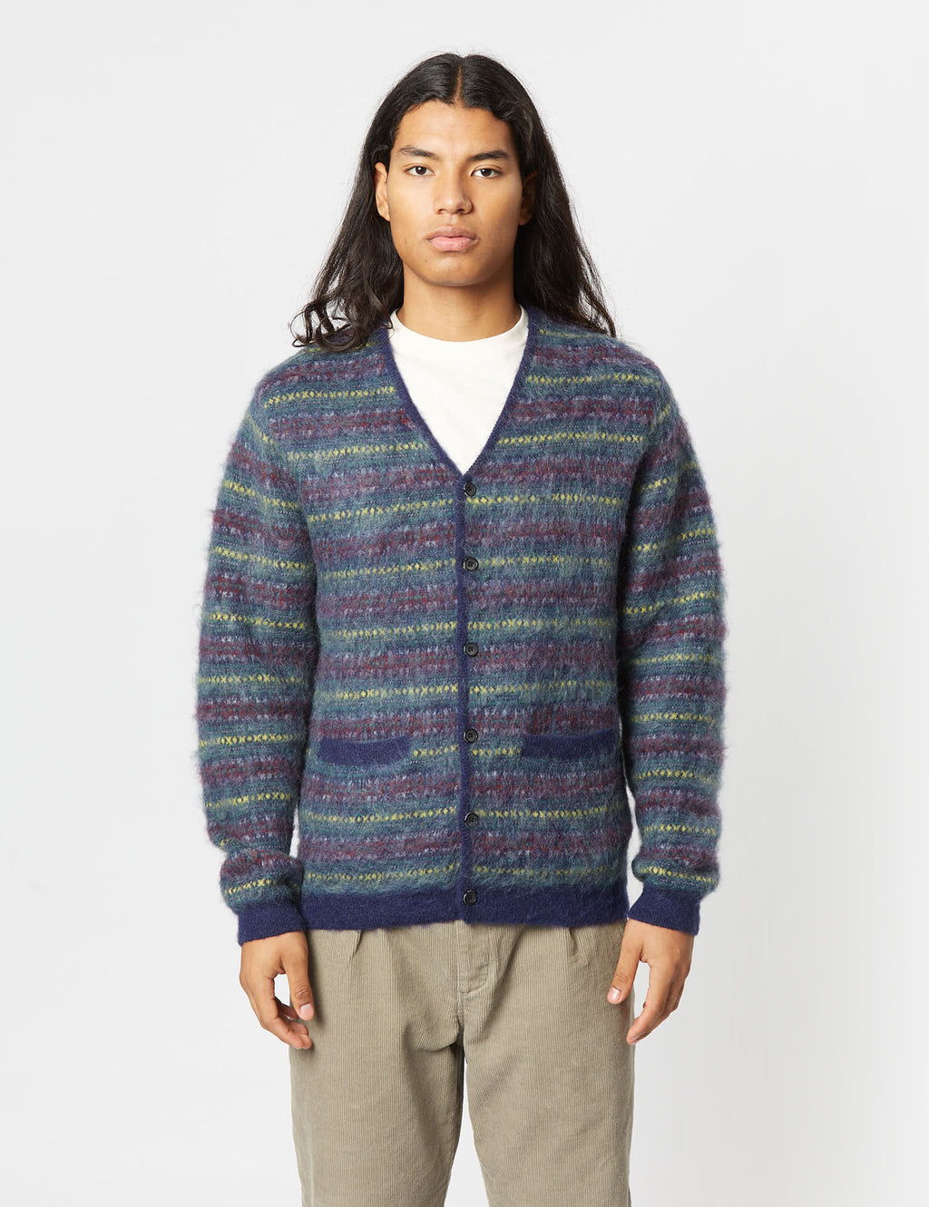 Beams Plus Double Jacquard Cardigan Navy Blue Article