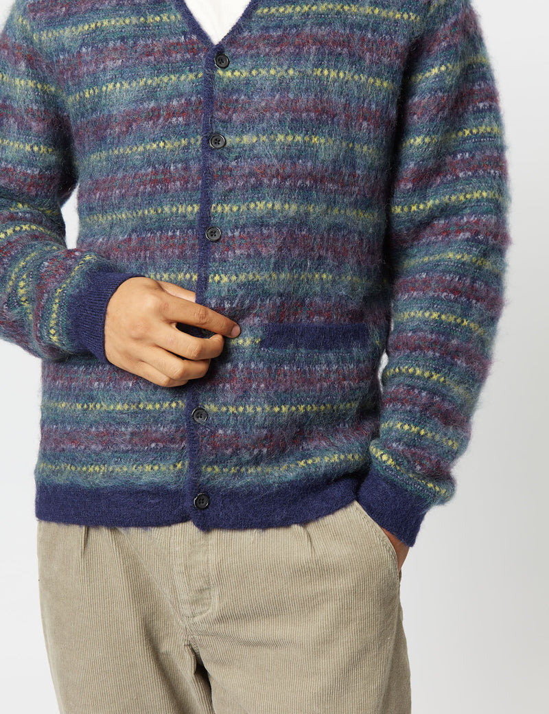 Beams Plus Double Jacquard Cardigan - Navy Blue