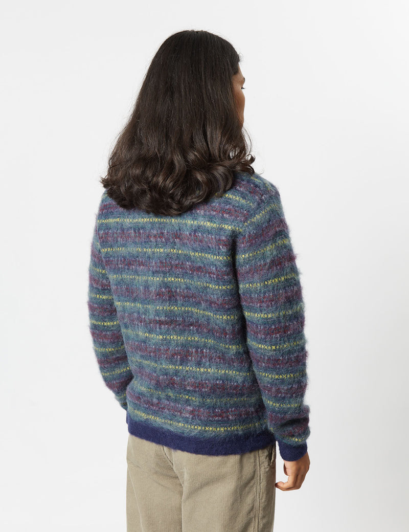 Beams Plus Double Jacquard Cardigan - Navy Blue