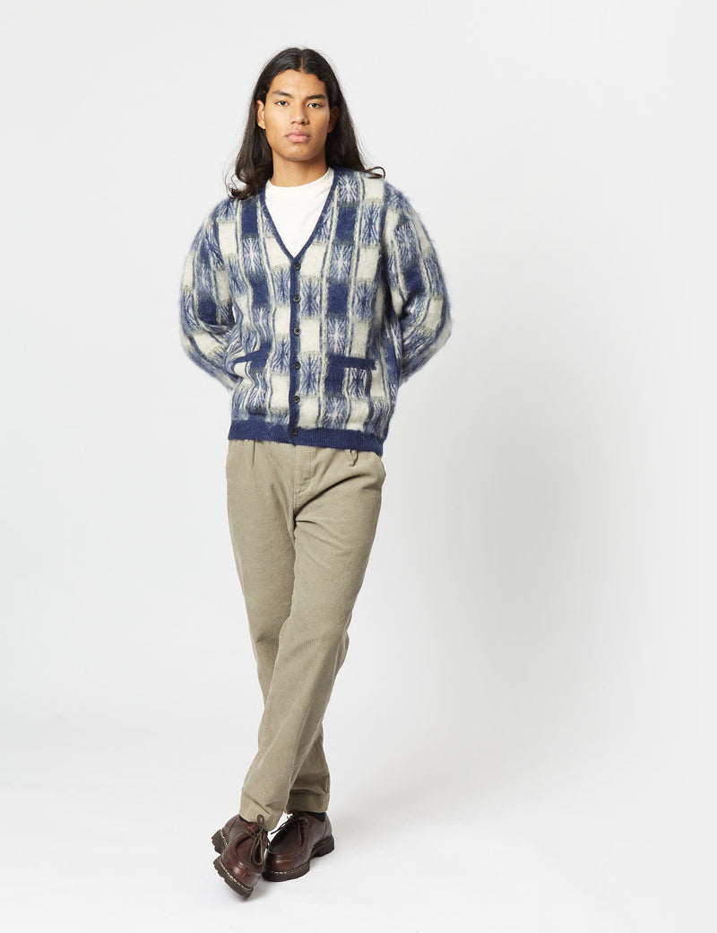 Beams Plus Jacquard Cardigan (Check) - Navy Blue