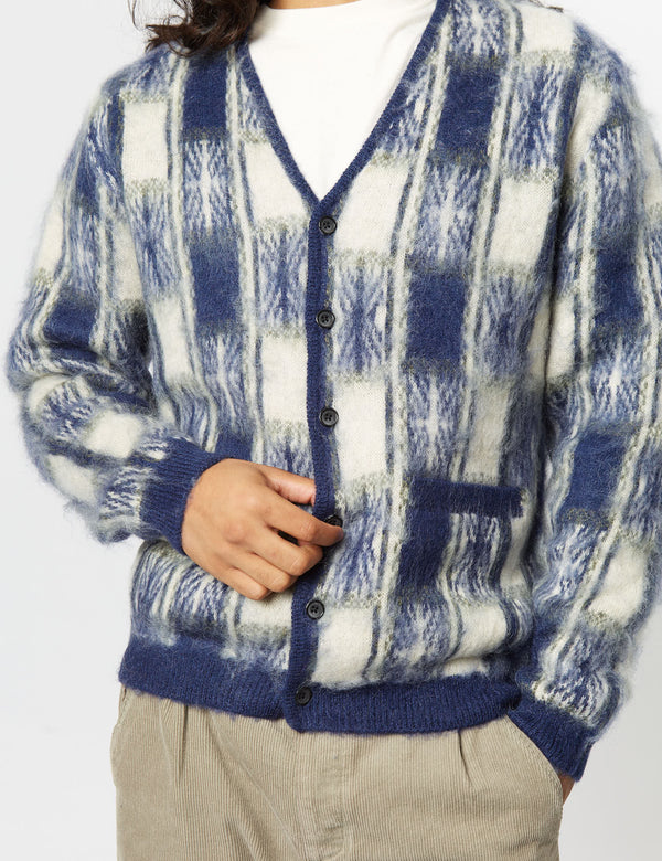 Beams Plus Jacquard Cardigan (Check) - Navy Blue