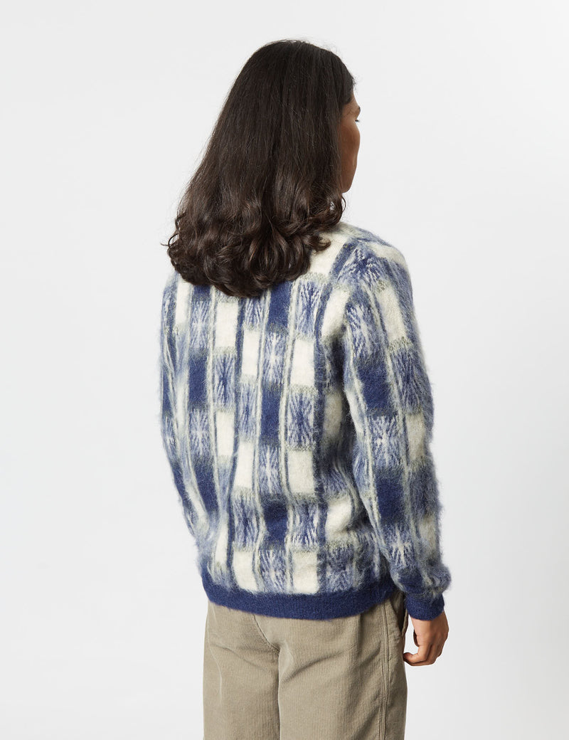 Beams Plus Jacquard Cardigan (Check) - Navy Blue