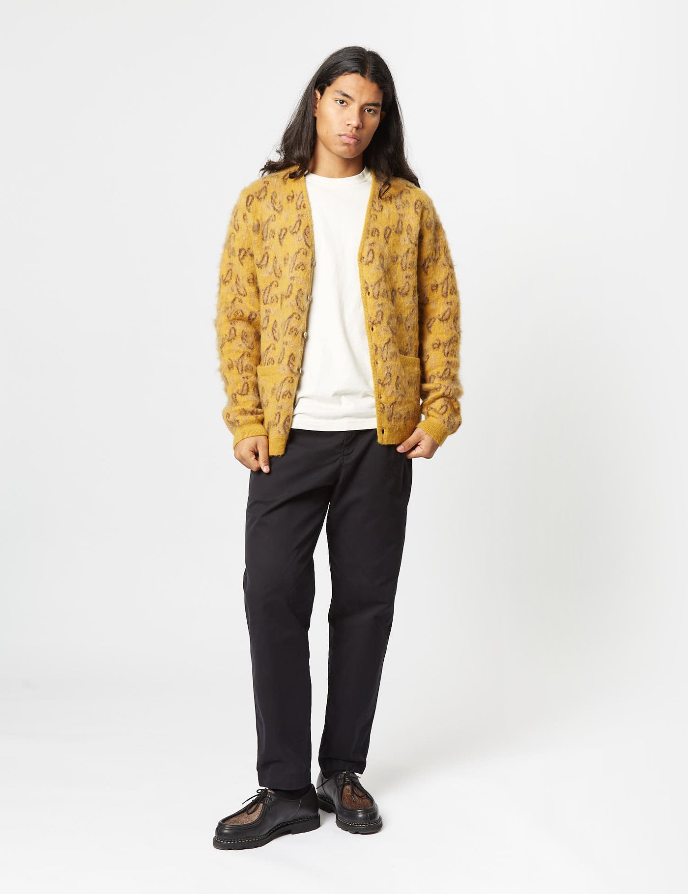 Beams Plus Jacquard Cardigan Paisley Mustard Article