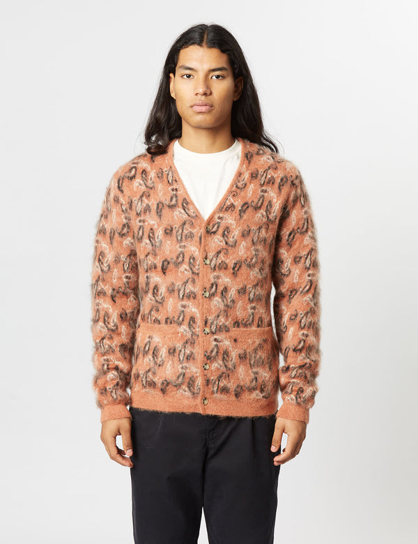 Beams Plus Jacquard Cardigan (Paisley) - Dusky Pink