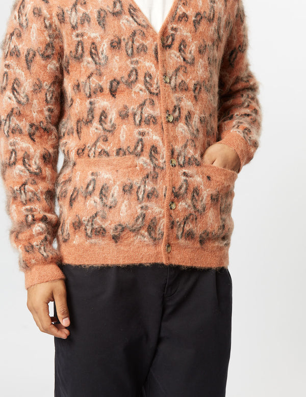 Beams Plus Jacquard Cardigan (Paisley) - Dusky Pink