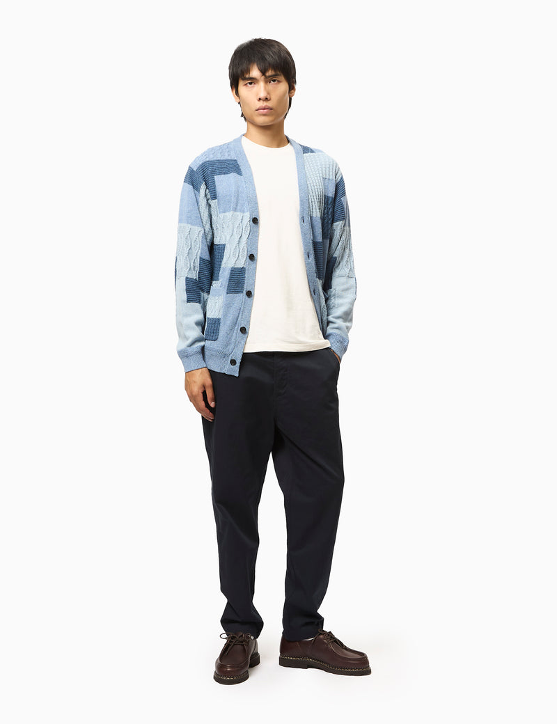 Beams Plus Patchwork Jacquard Cardigan - Blue