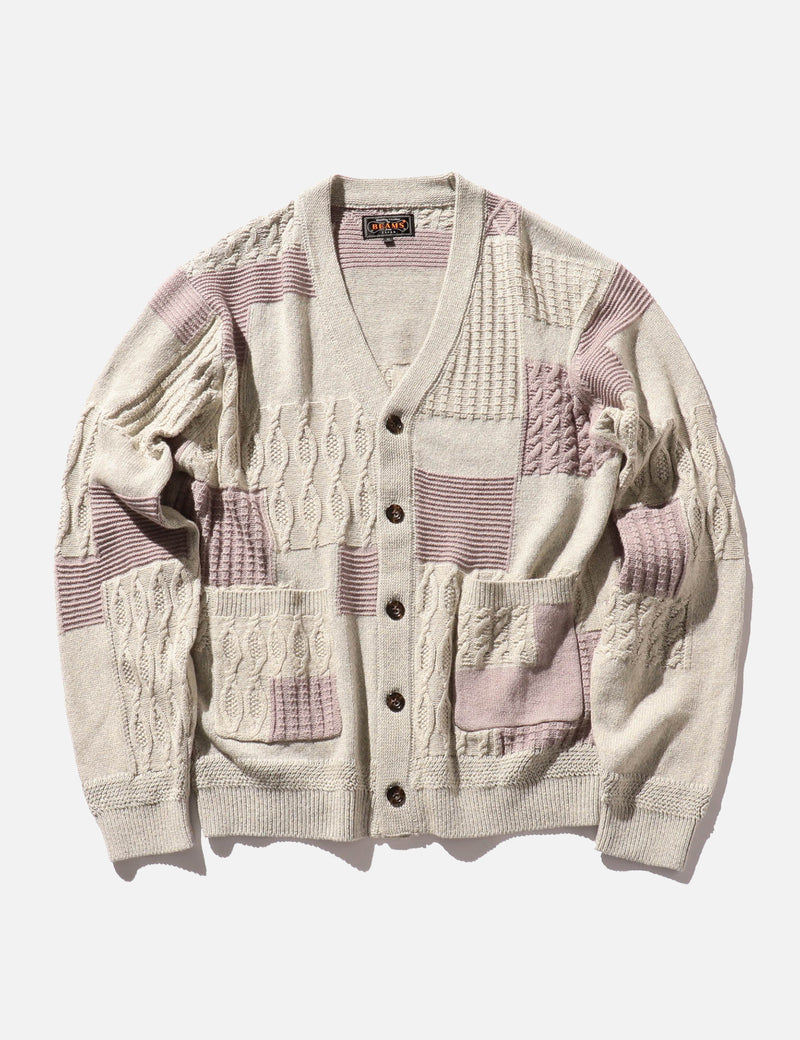 Beams Plus Patchwork Jacquard Cardigan - Grey