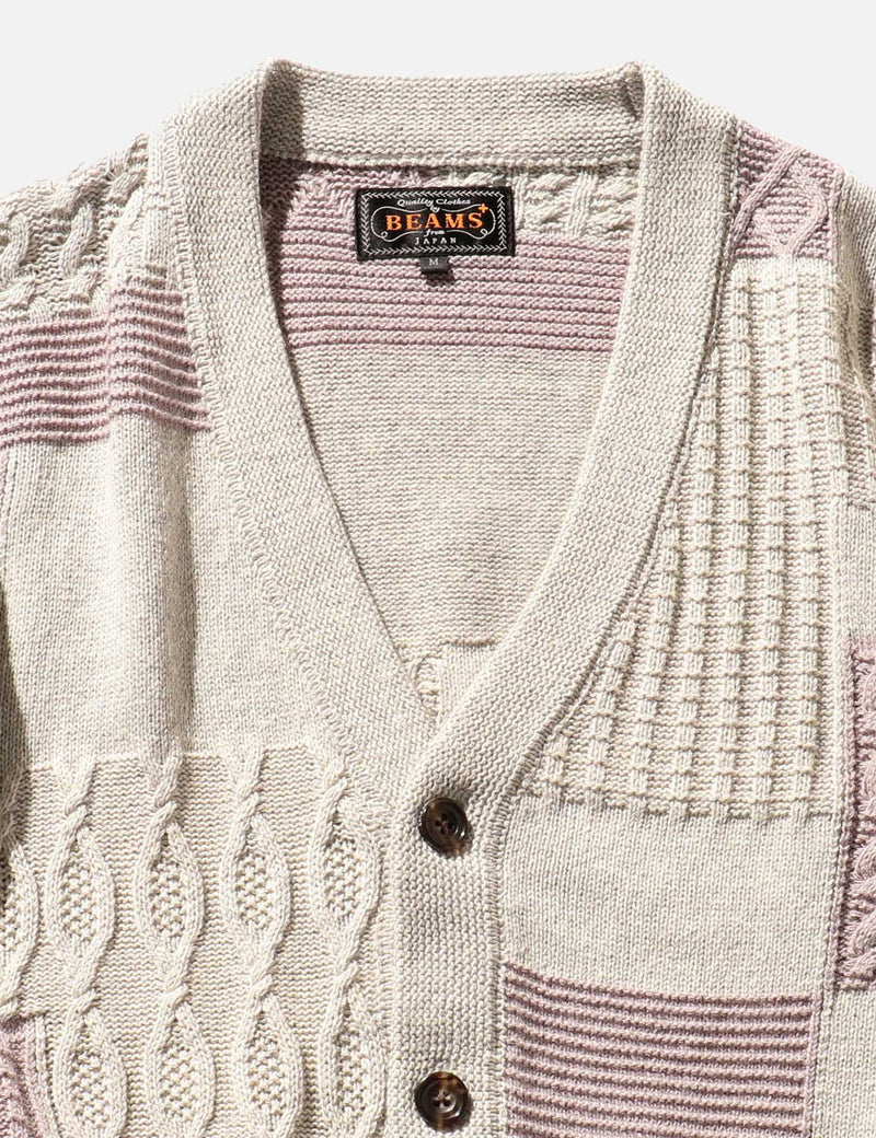 Beams Plus Patchwork Jacquard Cardigan - Grey