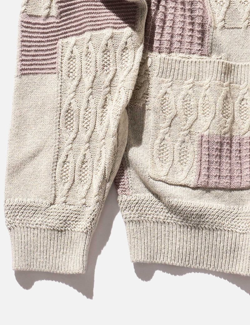 Beams Plus Patchwork Jacquard Cardigan - Grey